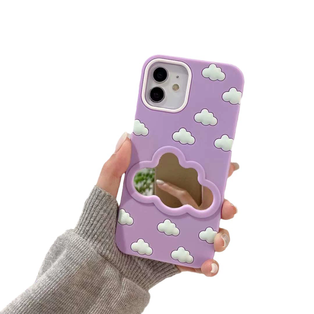 Чехол с зеркалом Tengyi Cloud Mirror для iPhone 6-14 Pro Max — пастельный рисунок облаков с зеркальным окном в форме облака