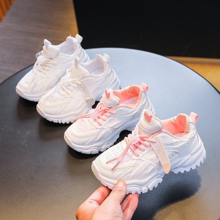 Dad Sneakers für Kinder - Atmungsaktive Mesh-Freizeitschuhe für Jungen und Mädchen - Leichtes, bequemes Schuhwerk für alle Jahreszeiten (Weiß/Rosa, Größen 26-37)_voghion.com