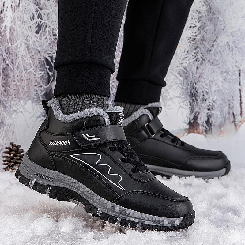 Mantener calientes los zapatos de algodón de invierno y los zapatos deportivos de terciopelo los zapatos de algodón para ancianos, los zapatos de la madre, las botas de nieve para ancianos y de mediana edad, la parte superior de la piel image 5