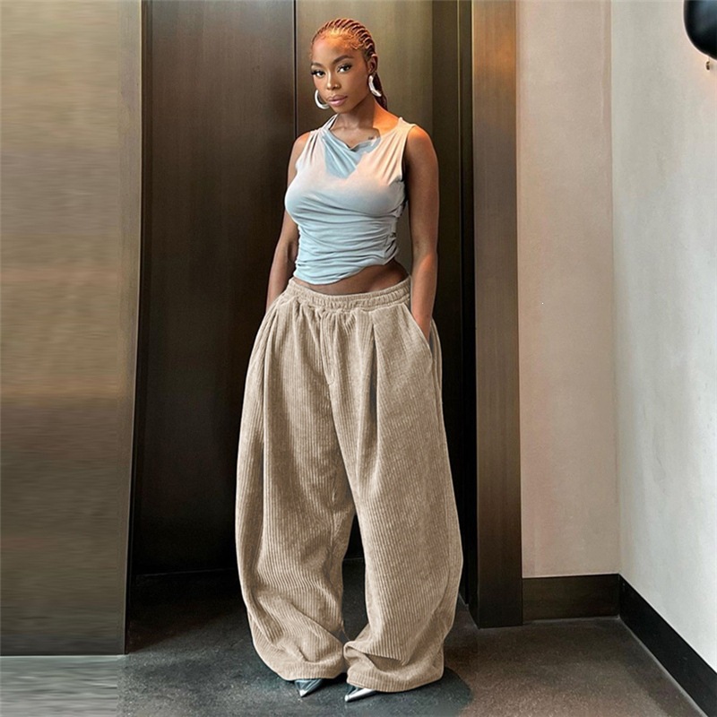 Cross-Border Foreign Trade 2023 Amazon Autumn and Winter Women's New Fashion Street Style High-Waisted Loose Straight Casual Pants