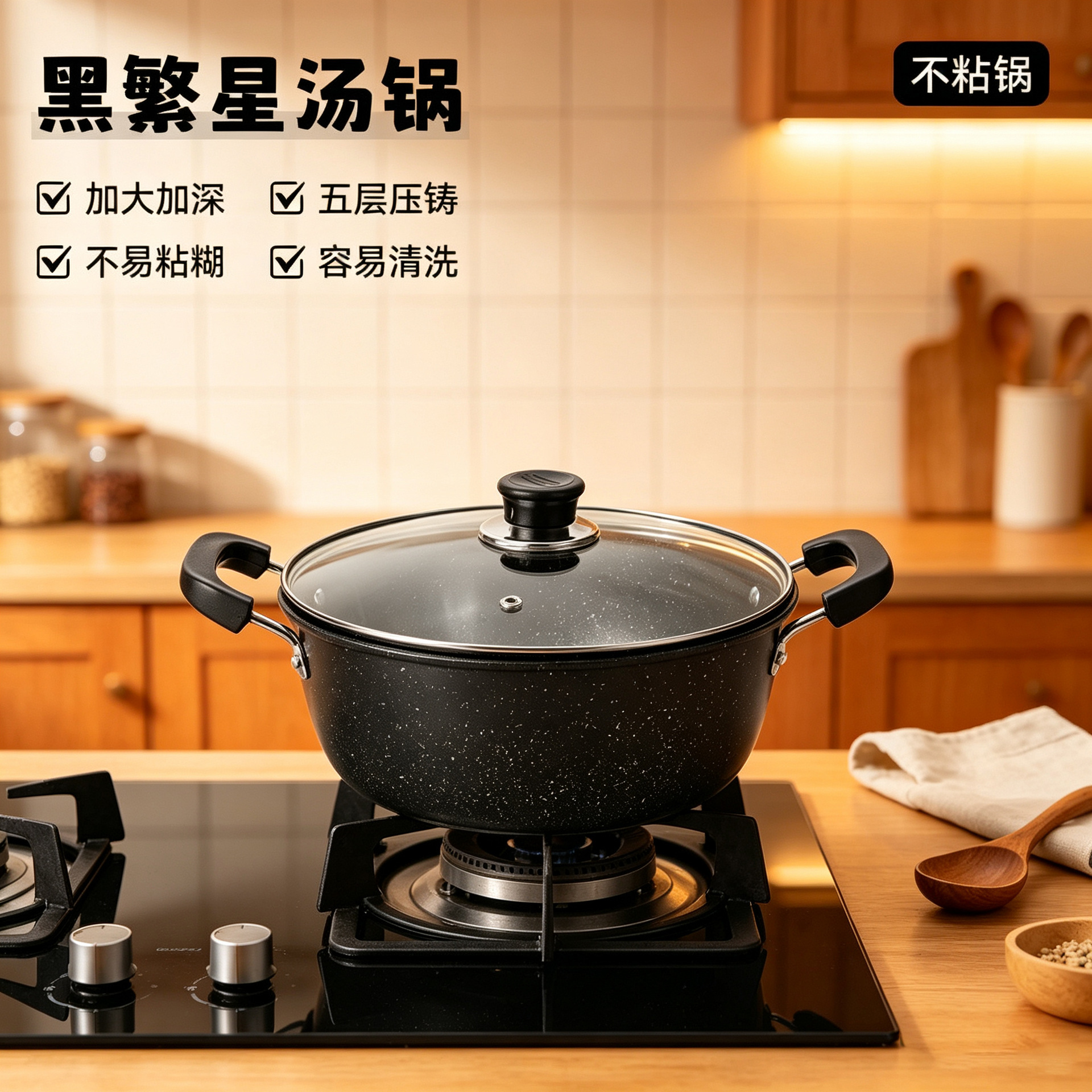 Nouvelle marmite à soupe en pierre de blé Pot antiadhésive, soupe de nouilles à la maison, cuisinière à induction à deux oreilles de grande capacité, cuisinière à gaz universelle