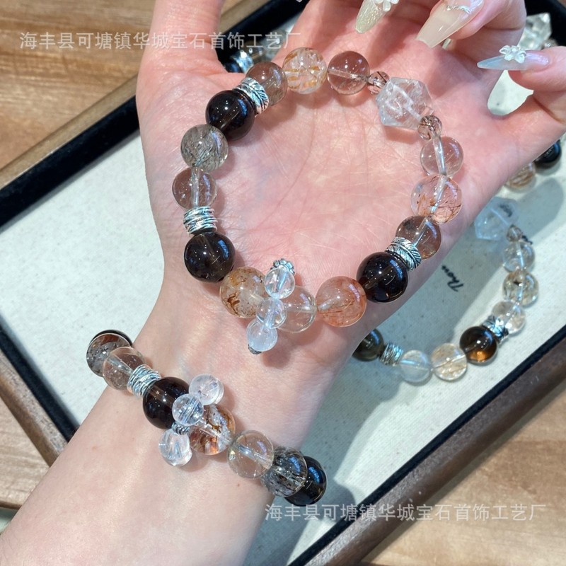 Qiaoen ナチュラルブラックゴールドスーパーティークリスタルブレスレットクリスタルブレスレットホワイトクリスタルアーセンタル DIY デザイン卸売|undefined