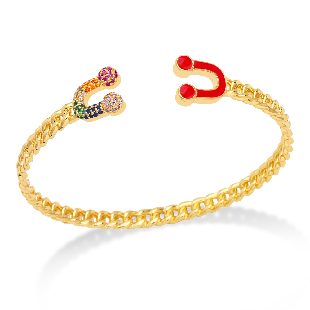 Fashion U Shape Copper Inlay Artificial Diamond Bangle 1 Piece