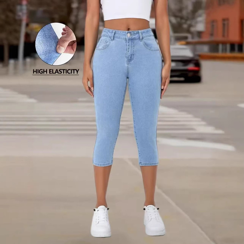 2026 European and American Foreign Trade Cross-Border Women's Open-Crotch Cropped Denim Pants