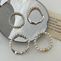 Pure Silver S925 Pearl Elastic Ring with Simple, Gentle, and Niche Design, Stackable and High-End Finger Ring with Irregular Plain Style