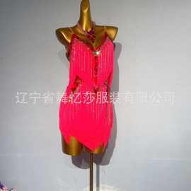 拉丁舞裙女新款国标舞恰恰舞专业比赛连衣裙团体花服流苏裙表演服