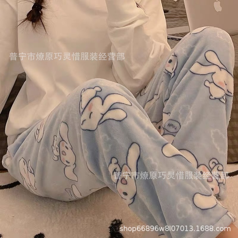 Pantalones de pijama de franela de coral de dibujos animados, pantalones de pijama de hombre, pantalones de invierno de otoño de mujer, pantalones caseros