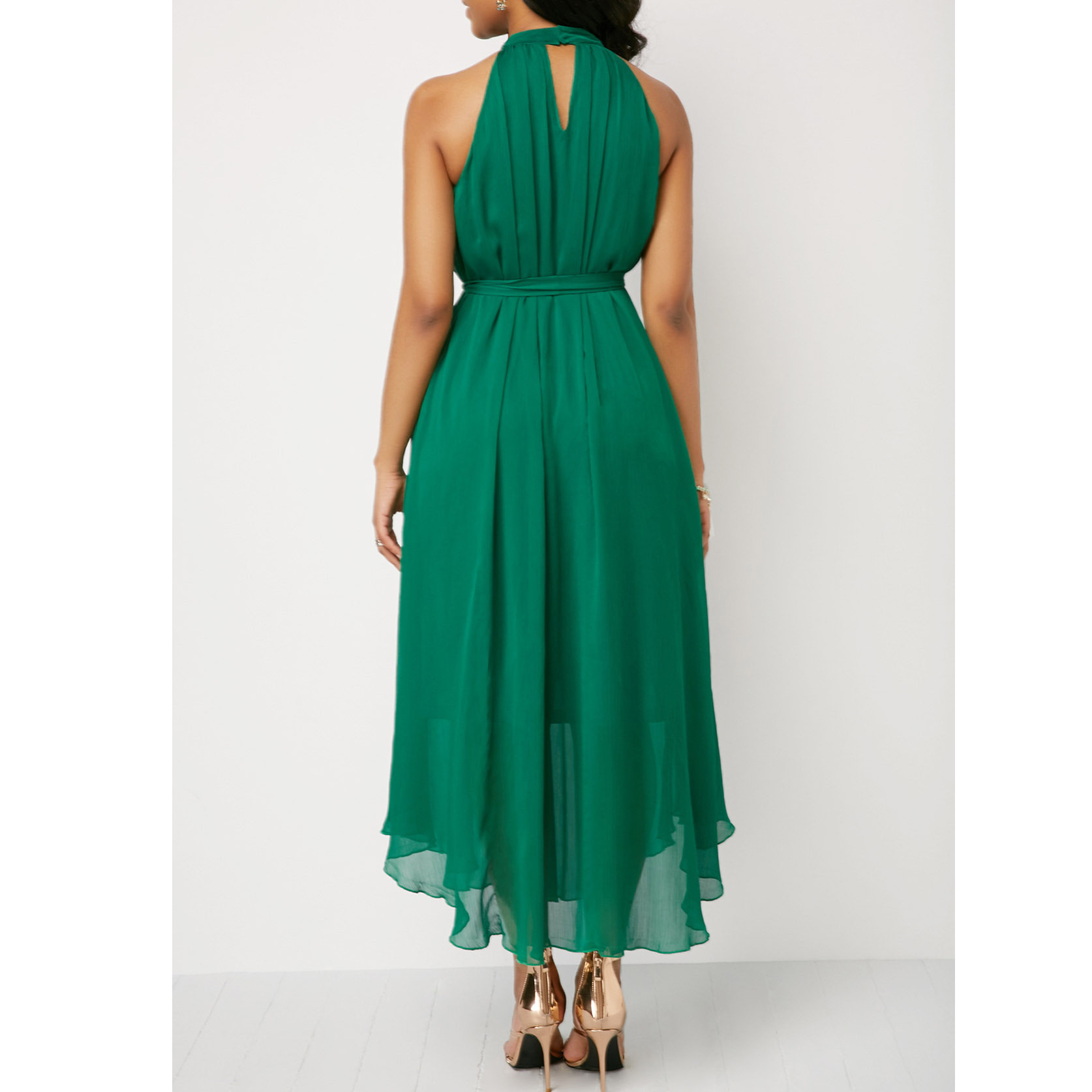 European and American spring and summer halterneck off-shoulder chiffon pleated dress plus size brand women's clothing cross-border supply_senzul.com
