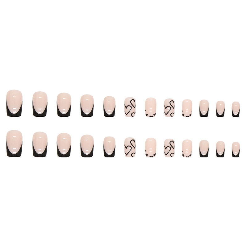 Minimalist Black Heart False Nails European Style Long Press-ons_voghion.com