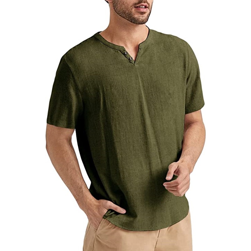 2025 Amazon Men's T-Shirt Summer Beach Short Sleeve Casual Solid Color regular Cotton Linen T-Shirt Top