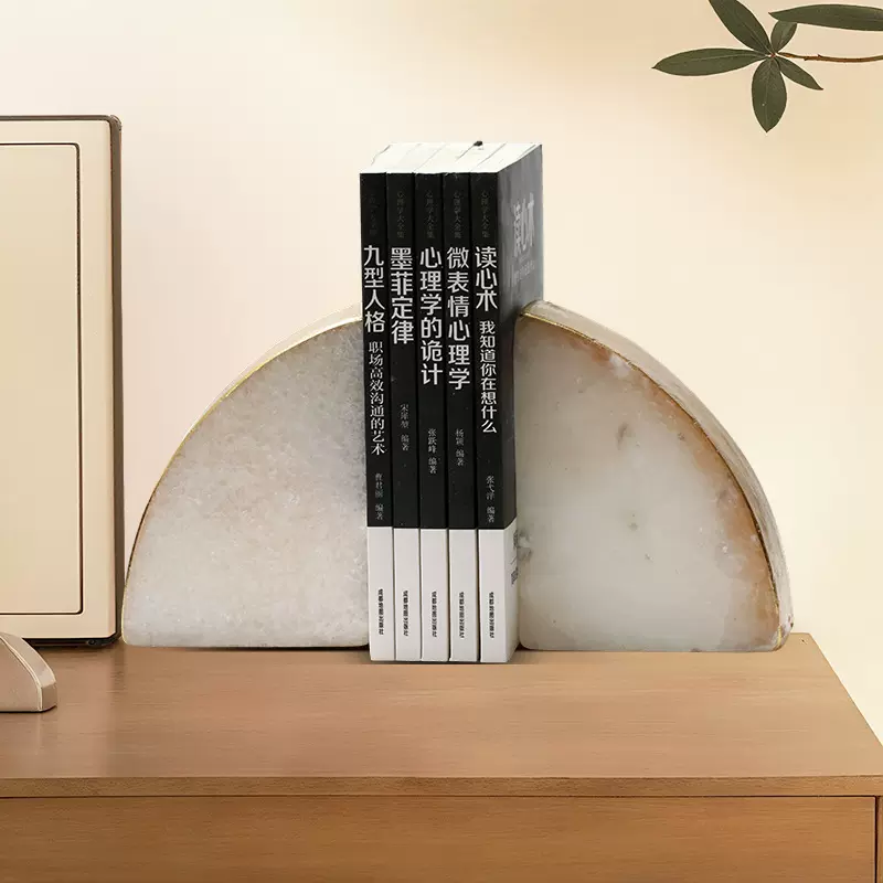 厂家直营天然石膏书靠金箔石材工艺品礼品摆件大理石书挡办公室