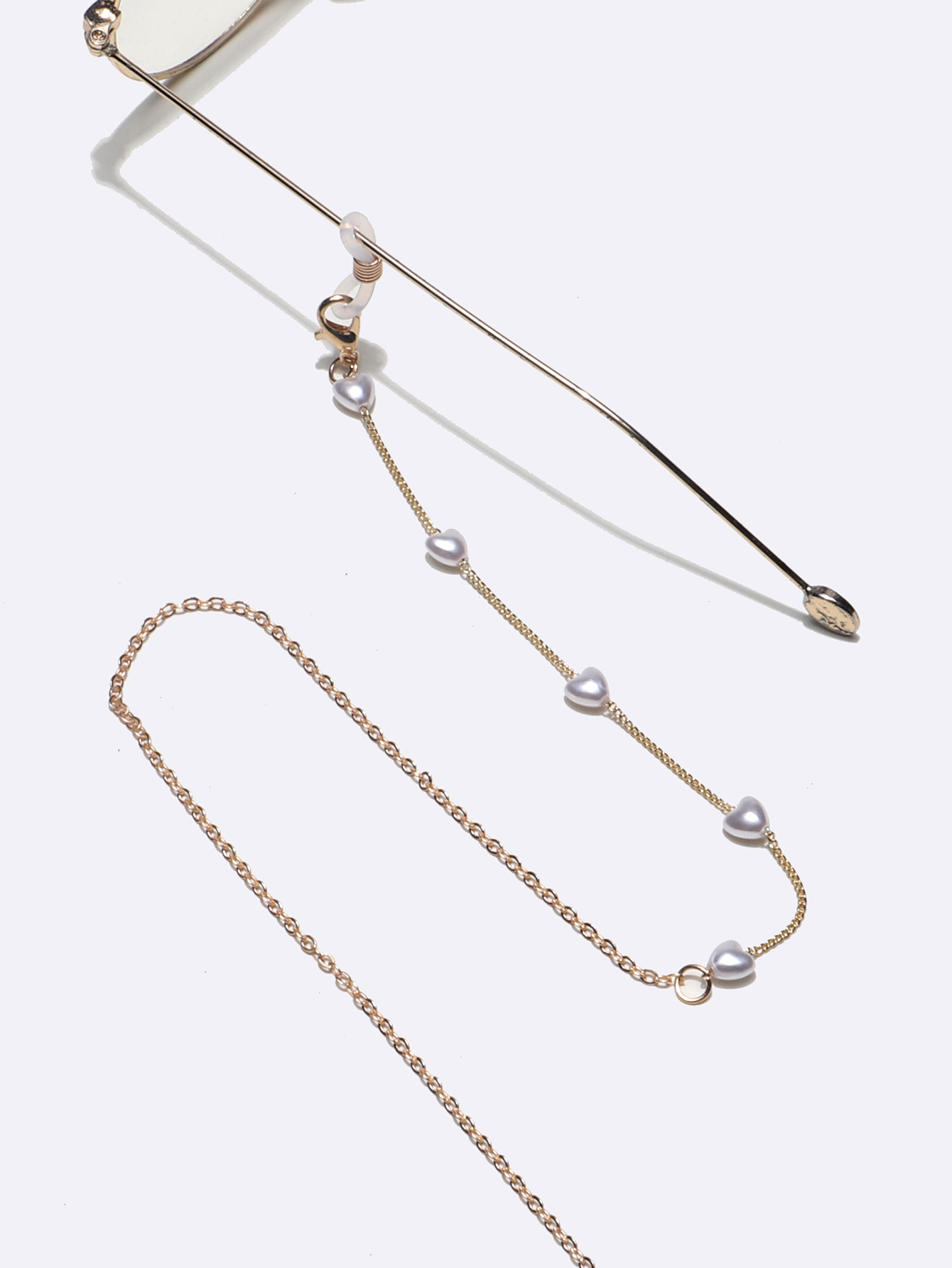 100g Weight Gold, Silver Color New Simple White Heart Pearl Glasses Mask Chain Wholesale Nihaojewelry 1