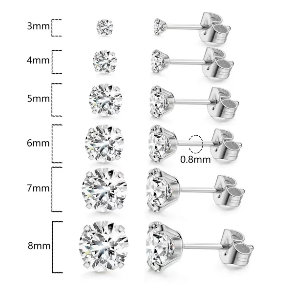 Amazon's Hottest Stainless Steel Piercing Jewelry Titanium Steel Round Cake Four-Claw One-Piece Zircon Earrings and Ear Bone Nails in Stock