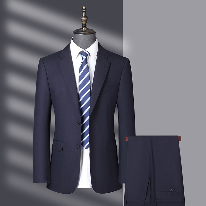 男士秋季新款100精纺梭织羊毛西装套装商务职业正装工作服西服男