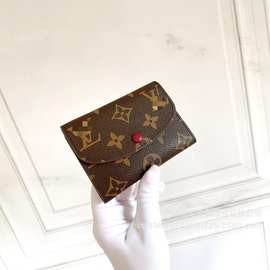 2025新款老花零钱包女真皮两折卡包时尚信封式小钱包百搭格纹钱夹