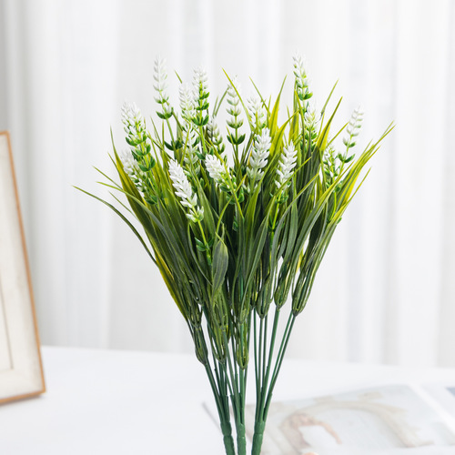 Amazon Cross-border Artificial Green Plants Artificial Wheat Ear Plastic Flowers Outdoor Exhibition Green Landscape Fake Flower Decor Wholesale