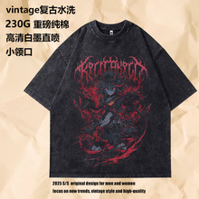 TKPA跨境潮流男装t恤原宿二次元暗黑动漫印花订制纯棉洗水短袖T恤