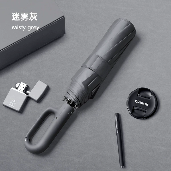 Three -fold folding automatic umbrella 10 bone vinyl fog gray