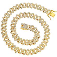 欧美14mm合金满钻菱形古巴链嘻哈男士双排四边型嘻哈项链饰品