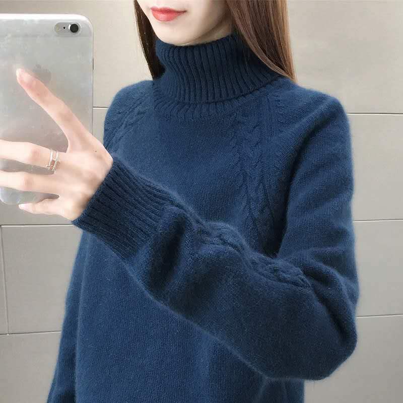 Estilo perezoso cuello alto suéter de las mujeres suelta desgaste exterior 2023 nuevo otoño y el invierno que basa la camisa engrosada top image 7