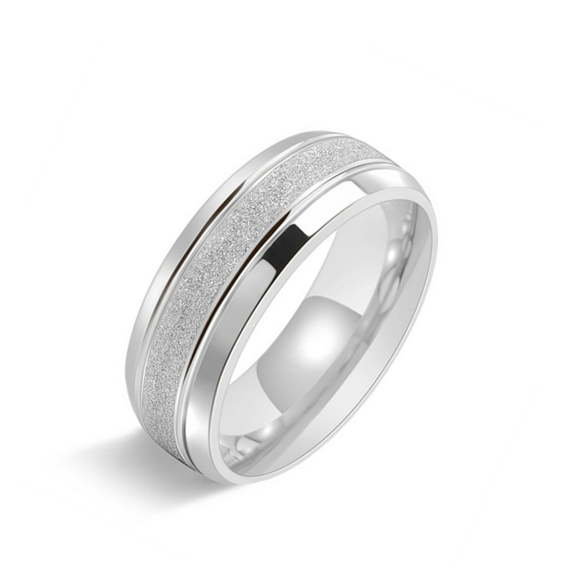 Popular Design Double-Line Frosted Titanium Steel Ring Men's Fashion Simple Couple Ring Cross-Border European and American Popular Hand Jewelry