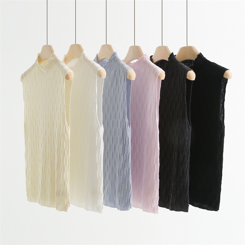 Fashionable Woven Stereo Plaid Acetate Wool Half Turtleneck Knitted Vest Autumn and Winter Sleeveless Top with Inner Wear 35933 Fashionable Woven Stereo Plaid Acetate Wool Half Turtleneck Knitted Vest Autumn and Winter Sleeveless Top with Inner Wear 35933