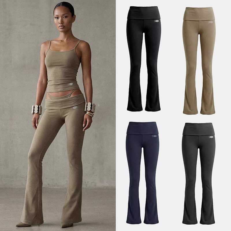 In-Stock Badblood American-Style Stretchy Flared Pants, Sexy Slim-Fit Fitness Soft Yoga Pants, Mid-Low Waist Casual Pants