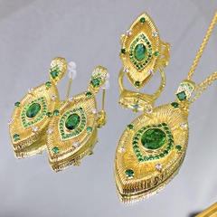 Italian spun wire craft devil's eye necklace French style jewelry set simulated emerald earrings open ring