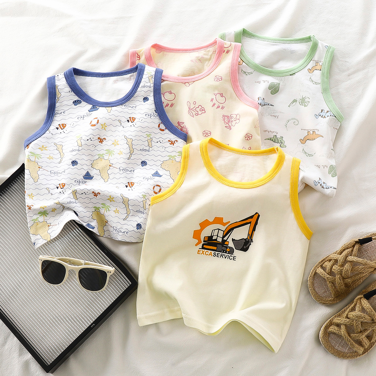 Chaleco infantil de algodón nuevo verano para niños delgados para niñas base bebé sin mangas 2025 camiseta ropa infantil al por mayor