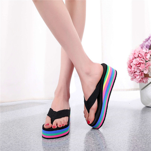 Flip-flops for women's summer outer wear, fashionable large size flip-flops, non-slip thick-soled wedge beach slippers, Internet celebrity ins trend