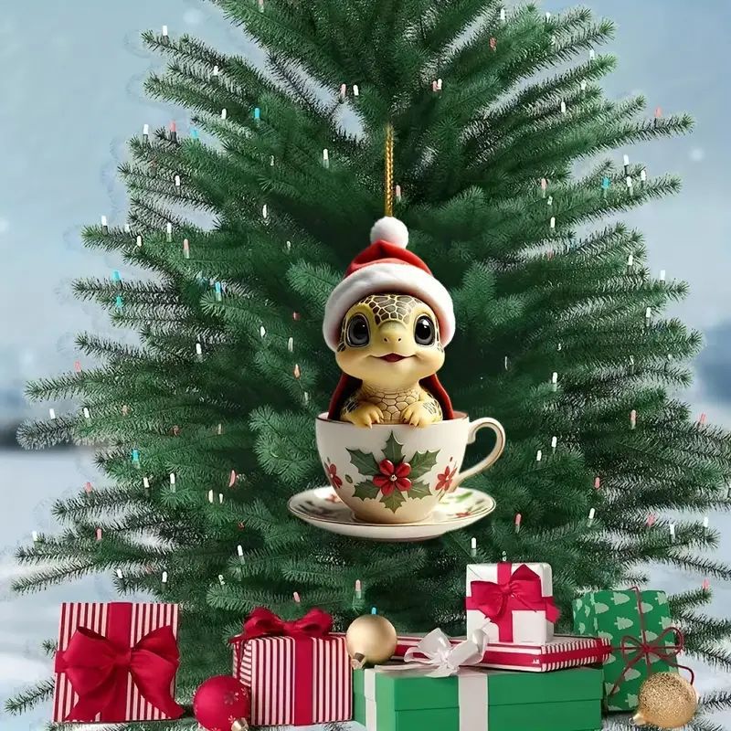 Amazon transfronterizo nuevo acrílico plano personalidad creativa adorable tortuga decoración árbol de Navidad decoración para el hogar image 4