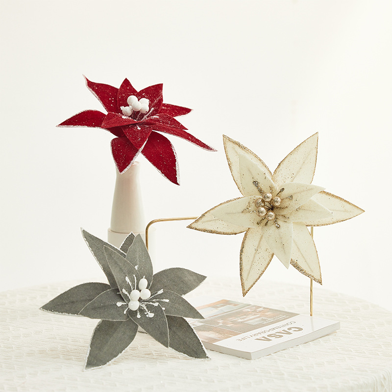 Decoraciones de Navidad 25cm flores de Navidad blancas retro flores falsas flores hechas a mano botella floral diseño props