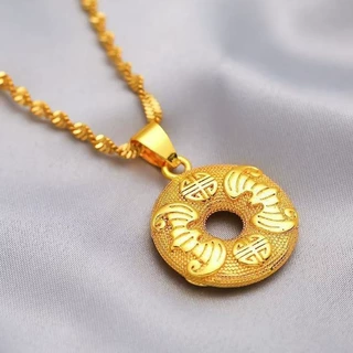 越南沙金吉祥如意平安扣吊坠黄铜镀金圆环金钱币平安扣锁骨链吊坠