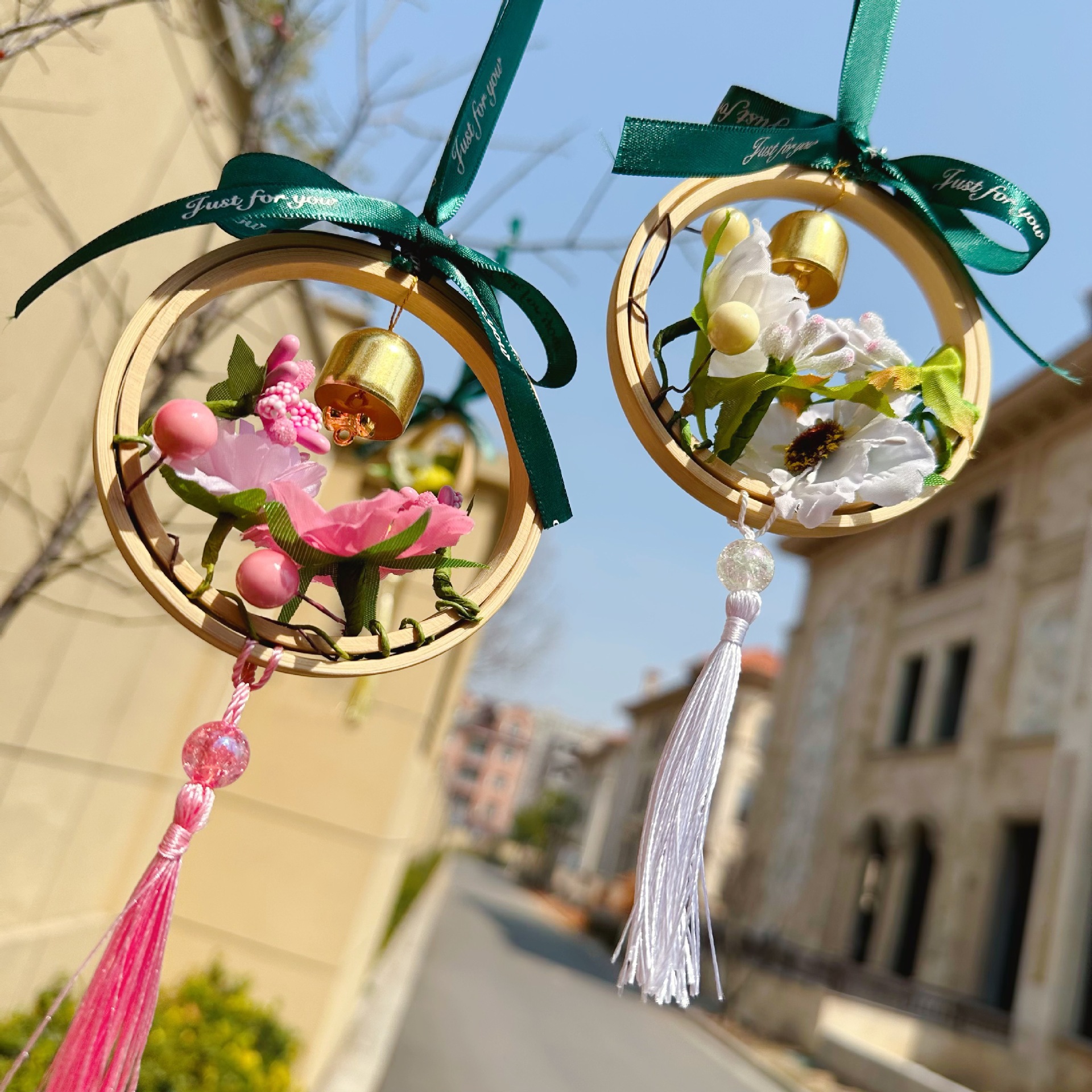 New Creative Handmade DIY Floral Crown Material Pack Hanging Decor Chinese Style Bamboo Wind Chime Hanging Ornament Car Window Sill Hanging Decor