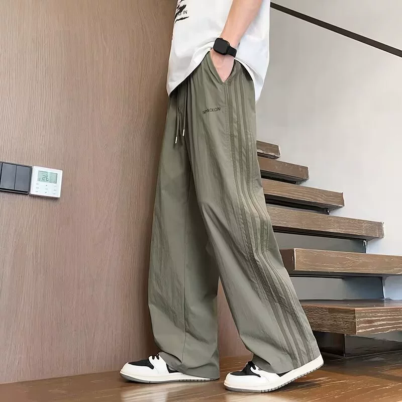 Полосатые повседневные брюки в американском стиле для мужчин и женщин, летние тонкие прямые спортивные штаны большого размера с тремя полосками по бокам.