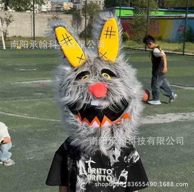 3D Stereo Soft Artificial Rabbit — Motosiklet dəbilqələri - one-size-fits-all-hairy-scary-rabbit