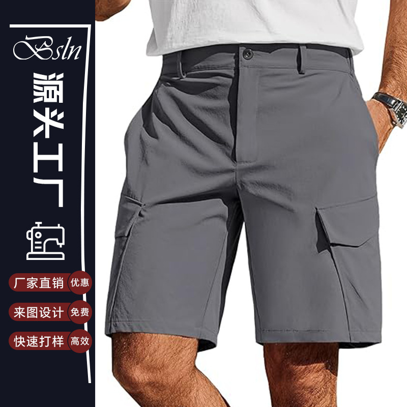 Cross-Border European and American Custom-Made Amazon Men's Casual Everyday Zipper Golf Shorts with Elastic Waistband and Pockets Cross-Border European and American Custom-Made Amazon Men's Casual Everyday Zipper Golf Shorts with Elastic Waistband and Pockets