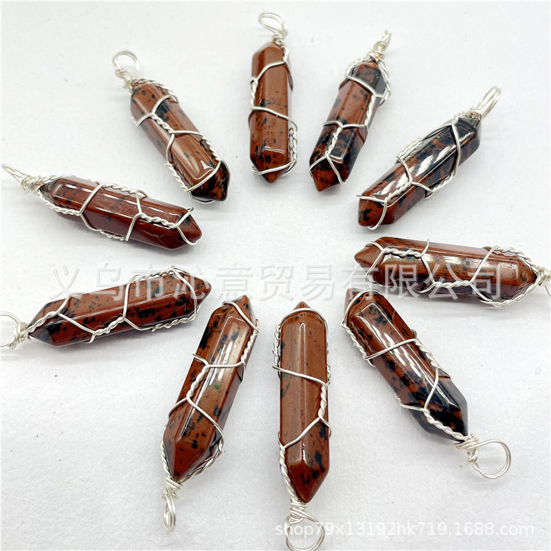 Comercio exterior caliente bobina hexagonal columna colgante collar de cristal natural hecho a mano de plata hilo bala joyería al por mayor