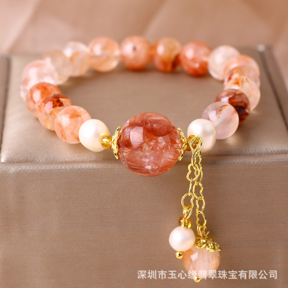 Brazalete de mano de cristal de flores de pegamento rojo