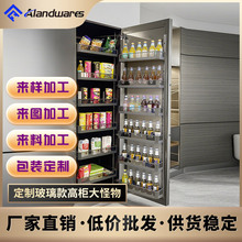 大怪物拉篮多层联动高柜高深开门式零食柜子内置物架收纳抽拉式