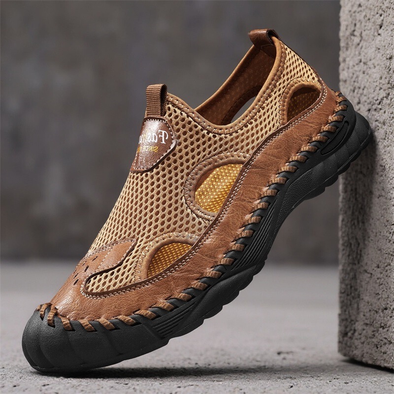 Cross-Border Large Size Mesh Shoes Men's Sports Shoes Mesh Breathable Outdoor Casual Hand-Stitched Hollow Mesh Shoes