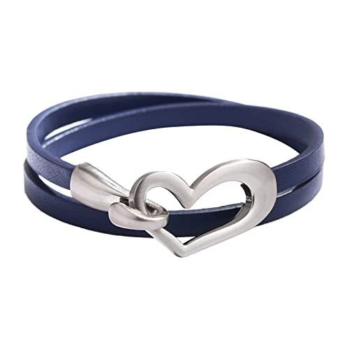Amazon Love Blue Friendship Bracelet for Women Double-Layer Heart-Shaped Blue Leather Bracelet for Men Ready Stock Wholesale