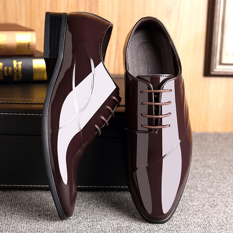 Otoño nuevo hombre vestido formal de negocios zapatos de cuero lacado puntuales juvenil de lazos de gran tamaño zapatos de hombre zapatos de boda