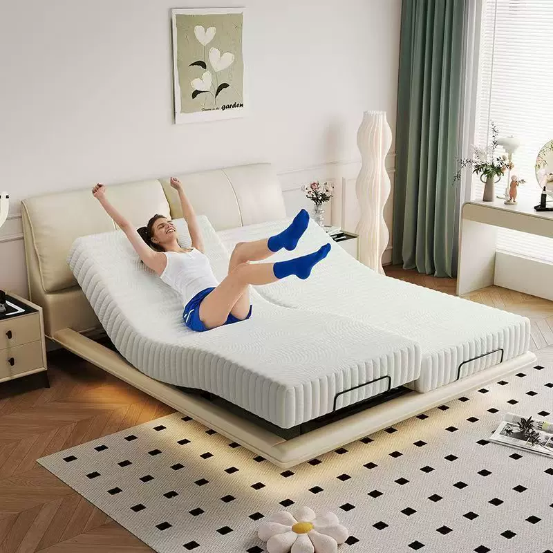 现代极简大象耳朵双人语音遥控静音升降分体多功能真皮智能电动床