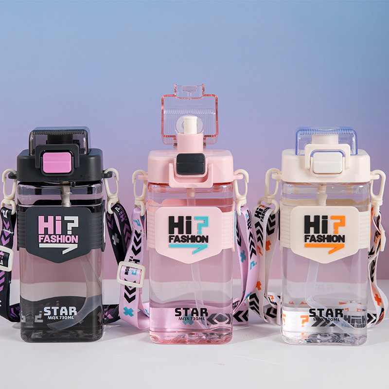 Taza de agua portátil para estudiantes de verano de gran capacidad de alta calidad deportiva al aire libre taza cuadrada taza de paja