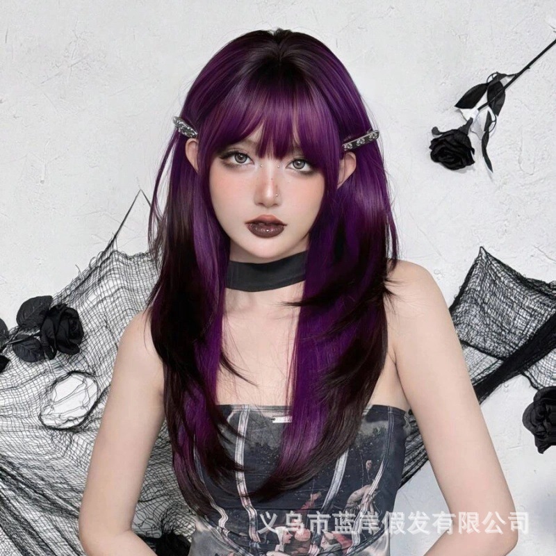 Nuevo flequillo de color degradado, cabello rizado de longitud media de alto nivel, peinado y reducción de la edad, peluca de dopamina de verano, tipo de cabello completo