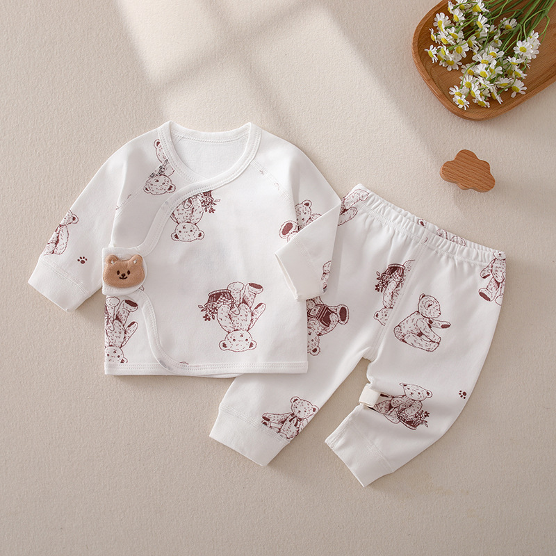 Ropa de bebé recién nacido Heshang ropa media espalda ropa pantalones de dos piezas de algodón puro bebé conjunto cuatro estaciones traje de recién nacido