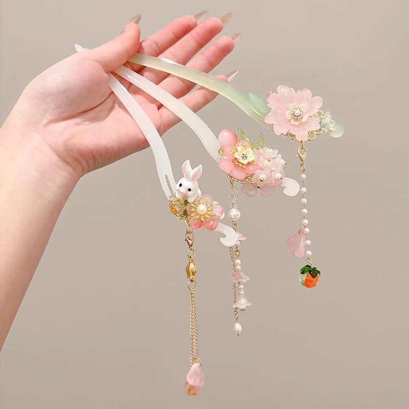 Niños antiguos vestidos han pinzas de cabello de niñas nuevos adornos de cabello chinos pinzas de cabello de niñas pasos de agitación pinzas de cabello