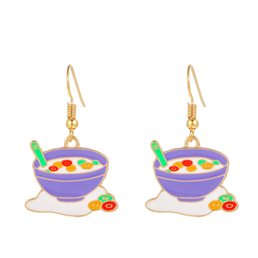 Cartoon Oil Dripping Animal Fruit Earrings Creative Geometric Wine Bottle Rainbow Earrings display picture 9