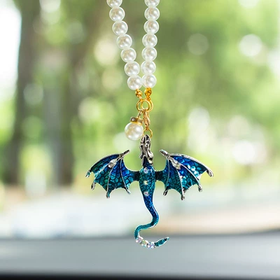 New Product Fresh Pearl Chain Car hanging - pendant-pearl-strand-flying-dragon-blue